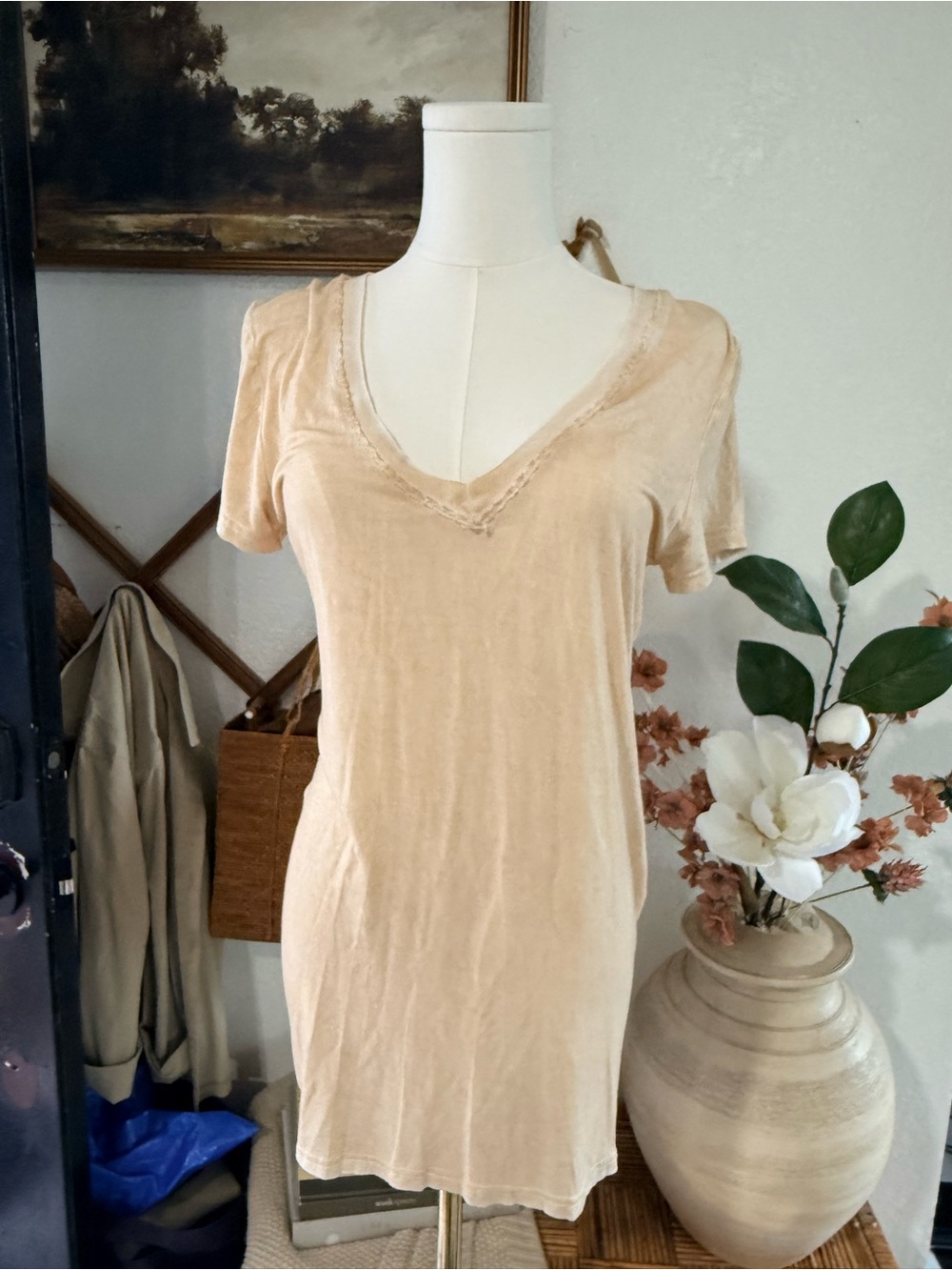 POL Cream V-Neck Short Sleeve Tunic